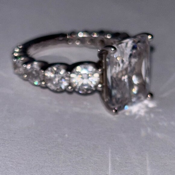 Platinum Clad® 925 Sterling Silver Cushion Cut CZ Engagement Ring Size 4 - Picture 9 of 14